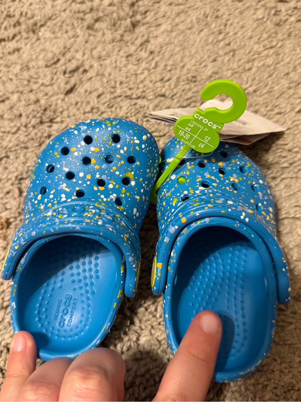 CROCS Kids Classic Clog in Bright Blue with Yellow & White Speckle